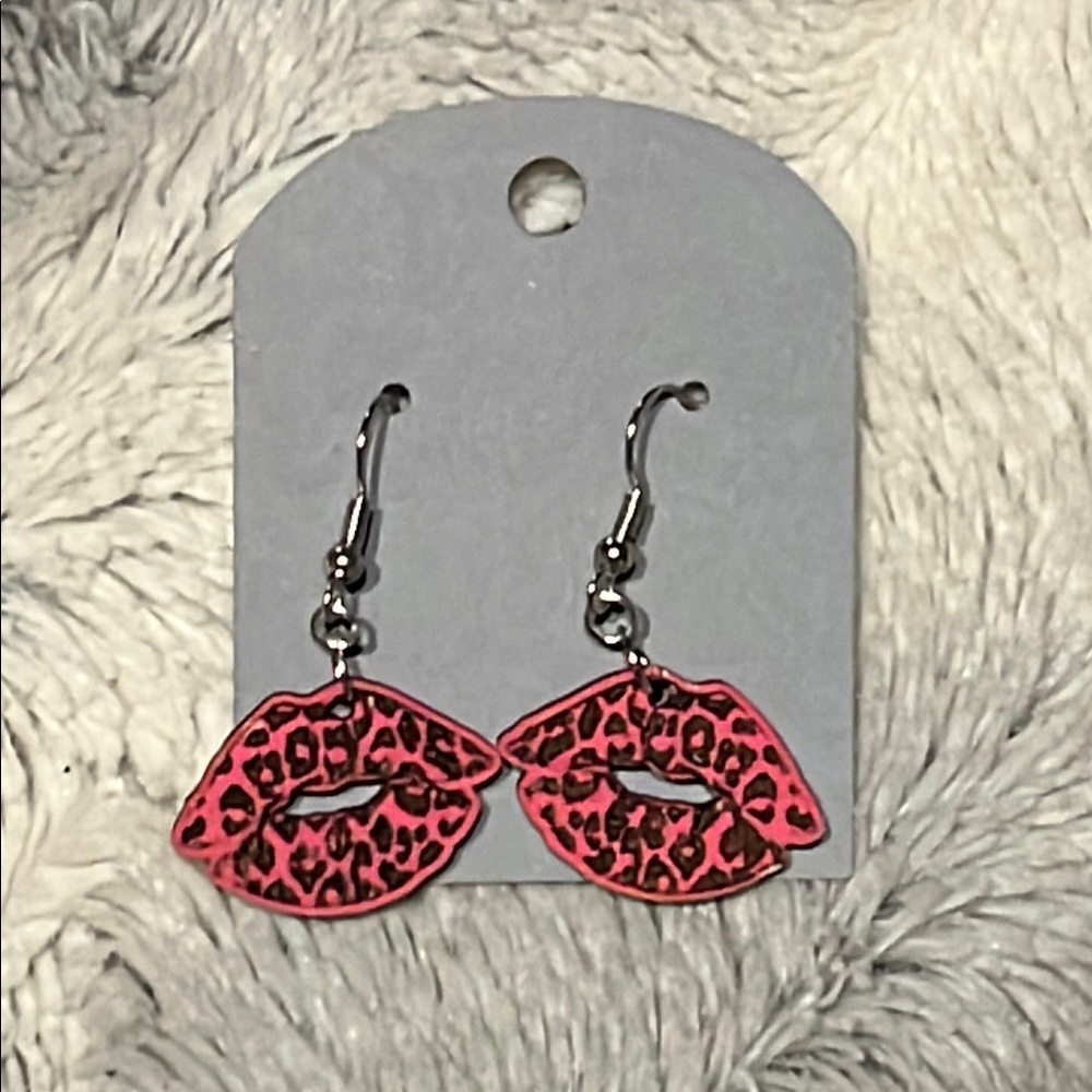Leopard Print Lip Earrings